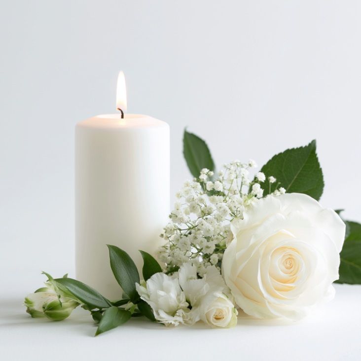 Memorial candle and rose for cremation services Sand Springs, OK.