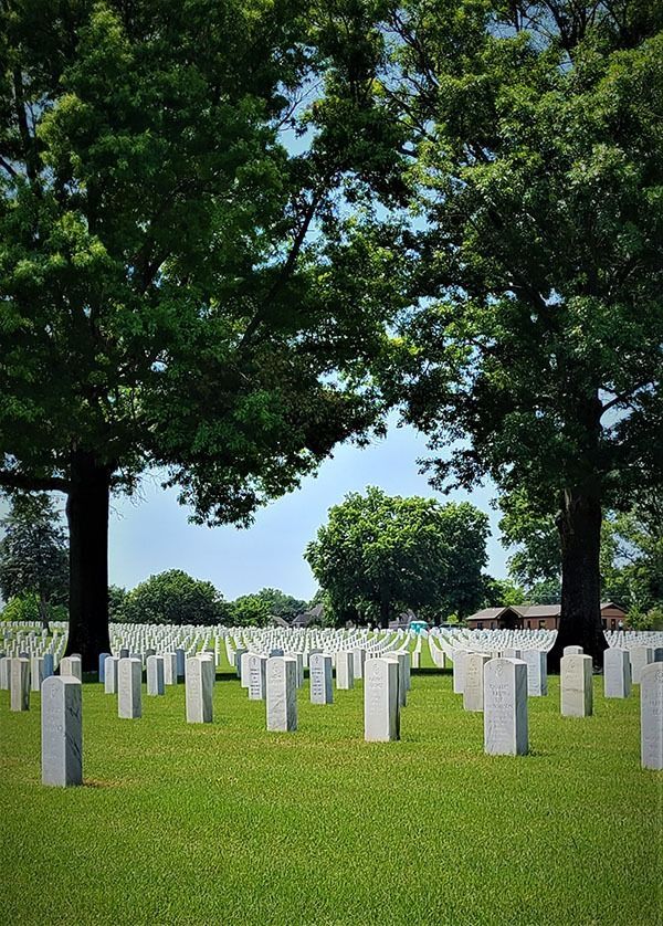 National cemetery grounds with rows of headstones honoring veterans with dignity and respect