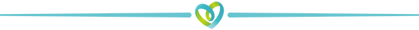 Thin teal line with a centered heart-shaped logo in green and blue on a white background