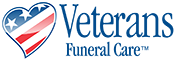 Veterans Funeral Care logo with American flag heart and blue text