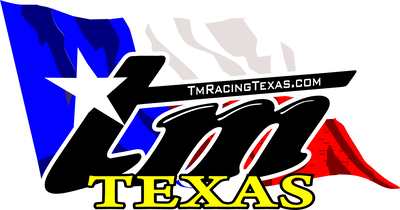 a logo for tm racing texas with a flag in the background .