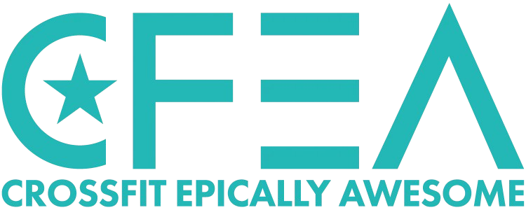 CFEA logo in turquoise with a star in the C and “CROSSFIT EPICALLY AWESOME” beneath it