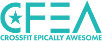 CFEA logo in turquoise with a star in the C and “CROSSFIT EPICALLY AWESOME” beneath it