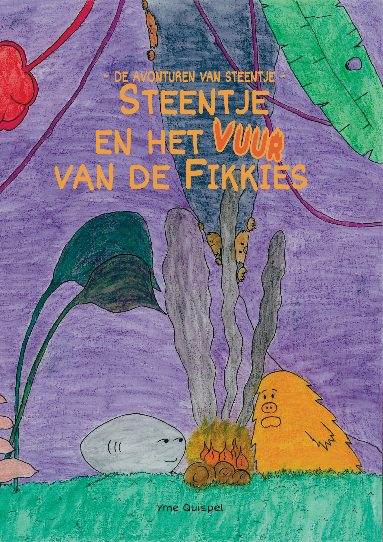 Book cover with purple background, title 