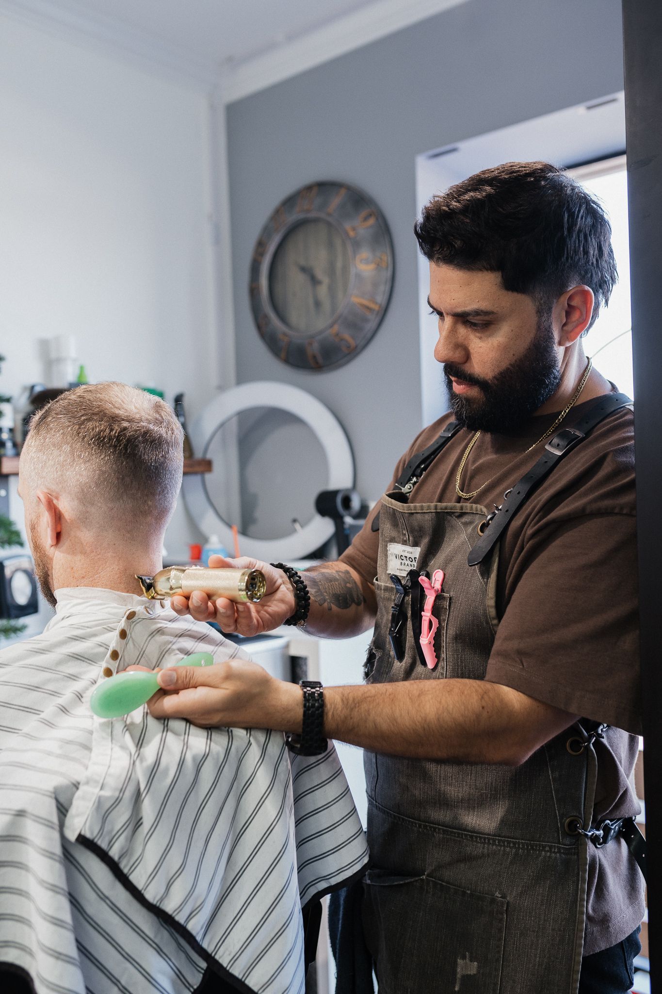 Client getting a precision fade and beard lineup at Modern Man Barber Studio in Long Branch, NJ.