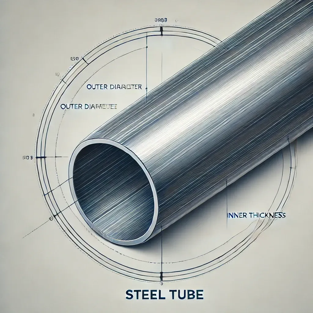 Un dessin d'un tube en acier avec les mots tube en acier en dessous