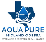 Aqua Pure Midland Odessa logo with Texas silhouette, blue water droplet, and “Everyone Deserves Clean Water” slogan
