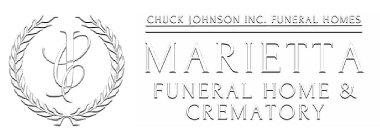Marietta Funeral Home & Crematory logo with laurel wreath and thin serif text on white background