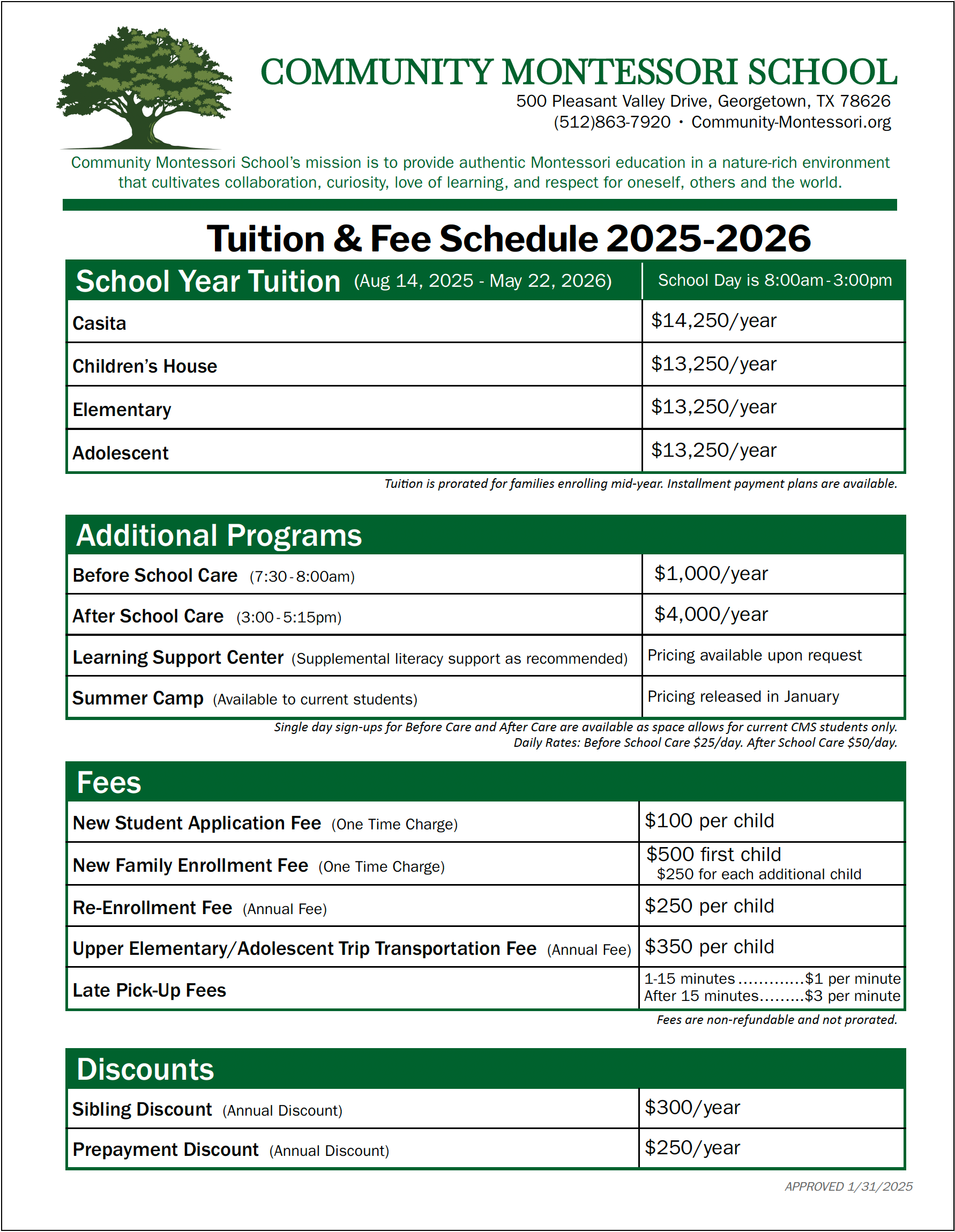 Tuition & Fees | Community Montessori School | Georgetown, TX