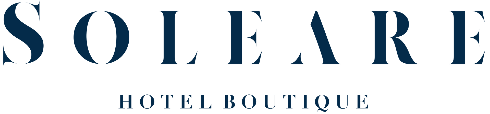 The soleare hotel boutique logo is blue and white on a white background.