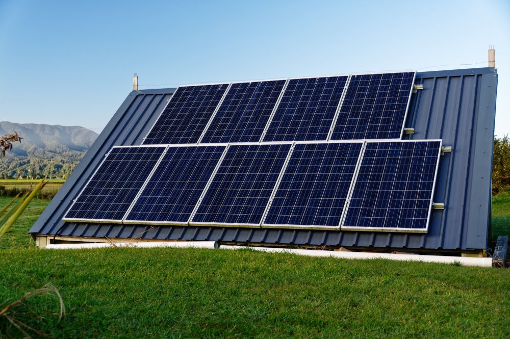 Solar Panels Installed On A Sloped Roof