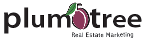 Plumtree Real Estate Marketing logo with a purple plum and green leaf icon, black text on white background