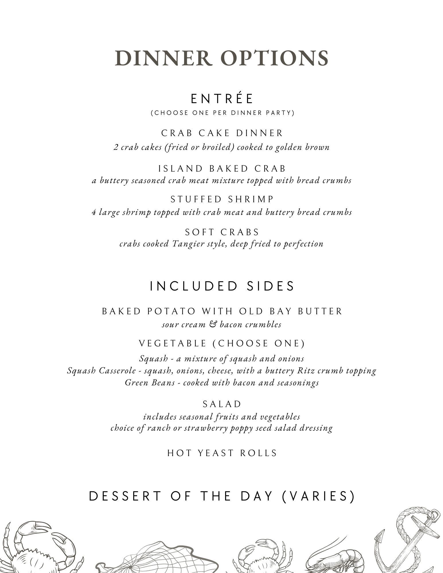 dinner menu