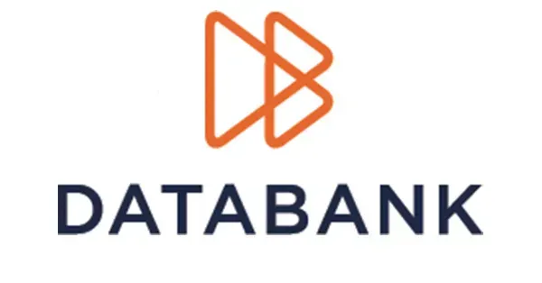 Logo for Databank: Orange abstract symbol above the dark blue word