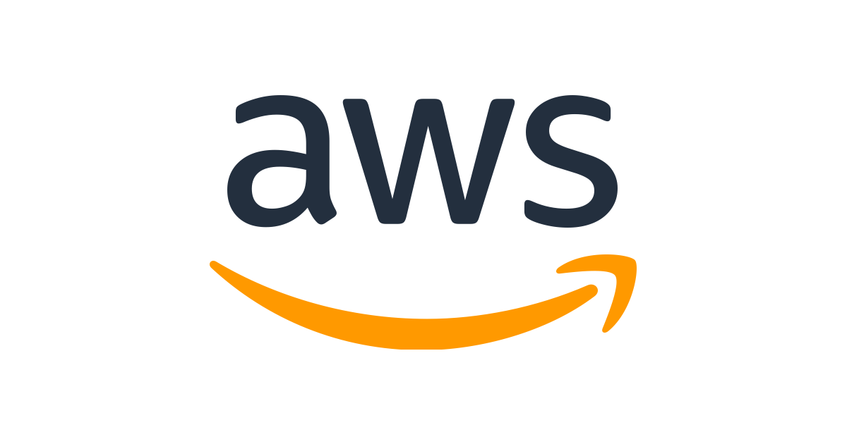 AWS logo, dark blue text above orange smiling arrow.