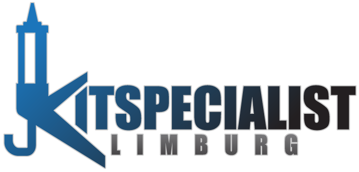 Een blauw en zwart logo voor kits specialist limburg
