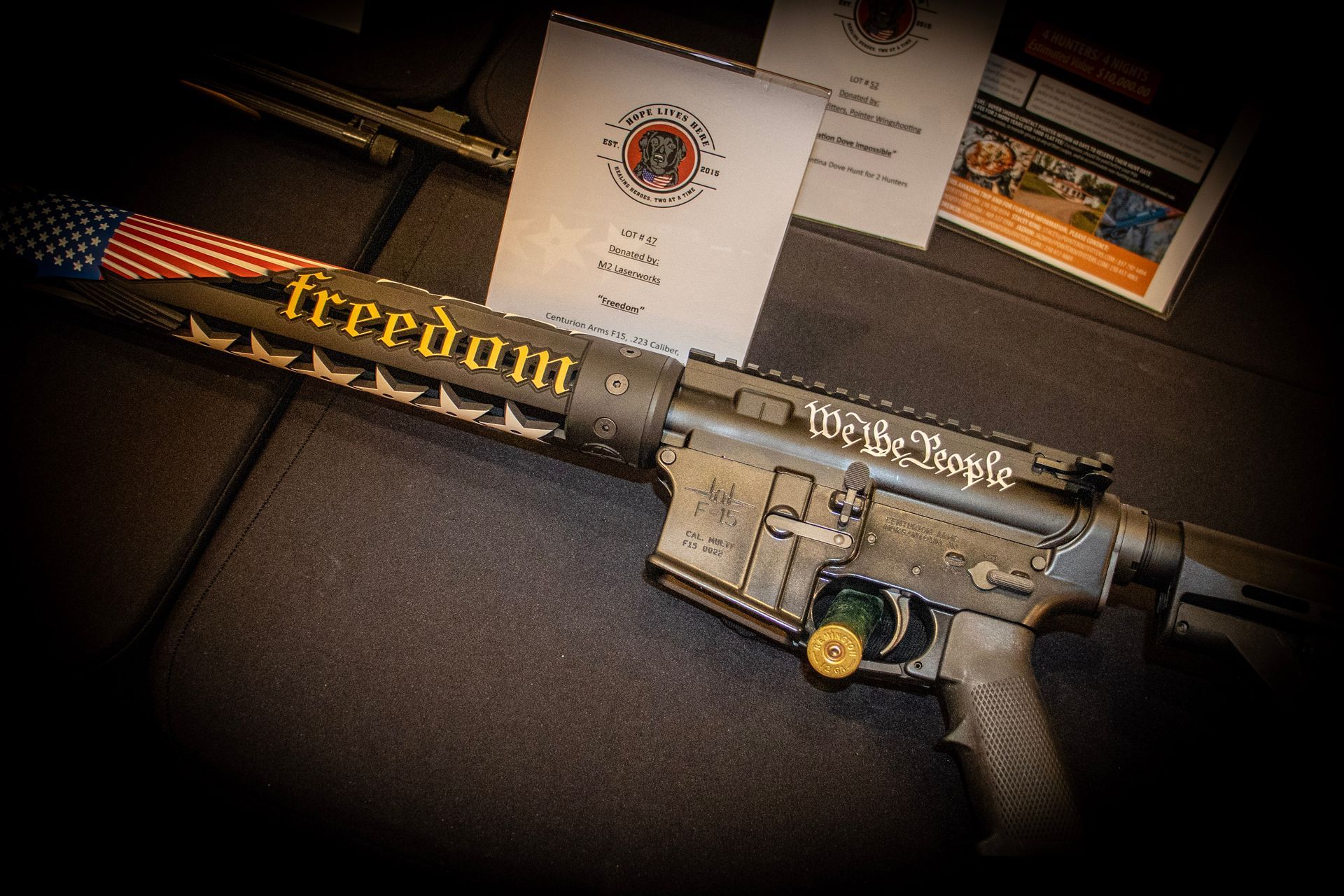 A custom AR-15 rifle with 