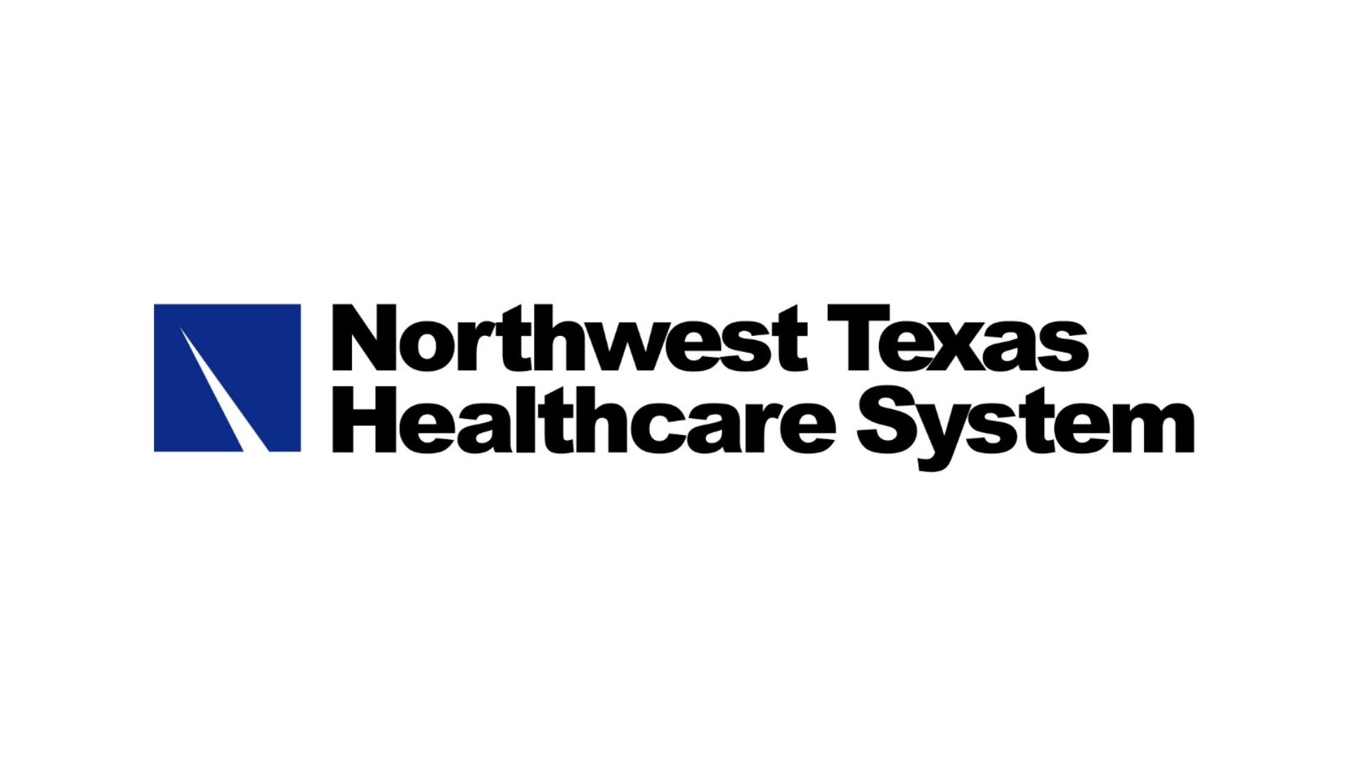 Logo for Northwest Texas Healthcare System: a dark blue square with a white diagonal line next to bold black text.