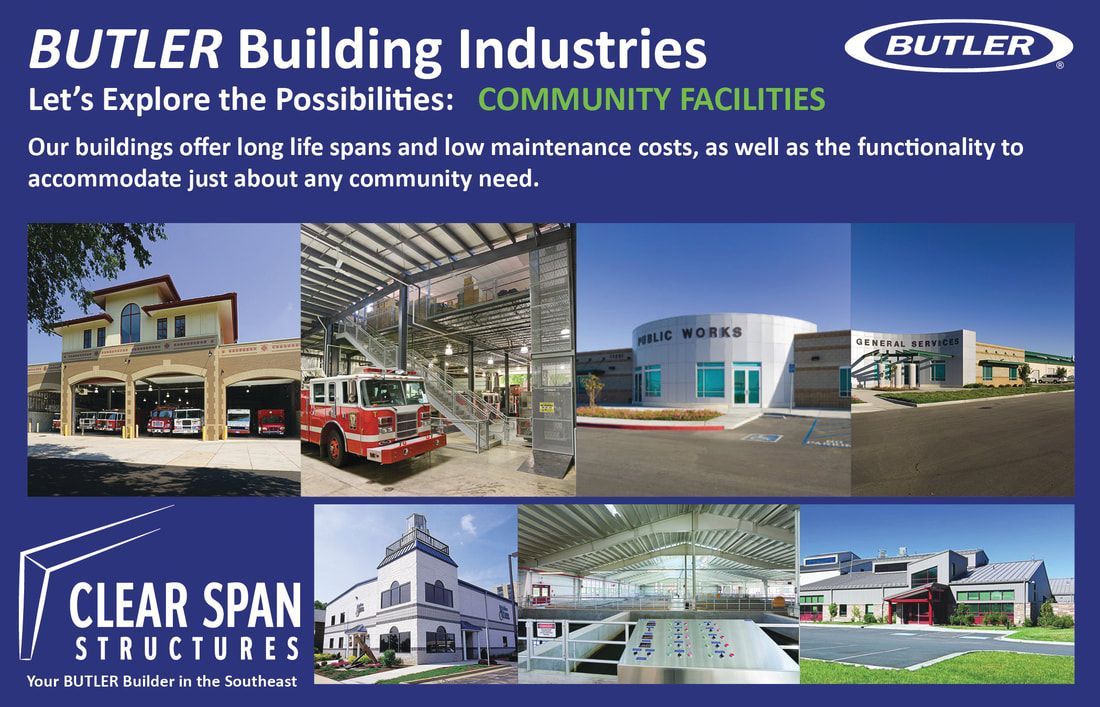 An ad for butler building industries features a fire truck