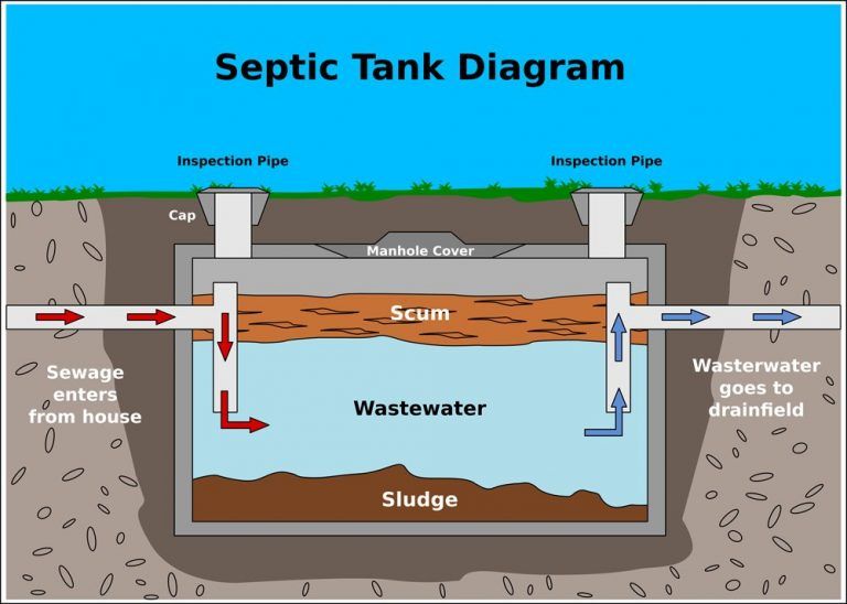 A diagram of a septic tank with wastewater and sludge