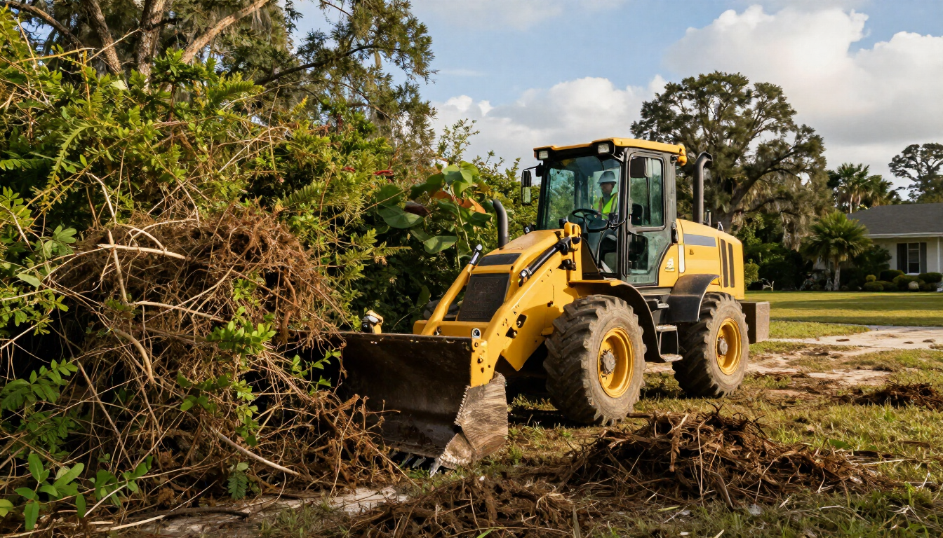 Lot clearing equipment on a Tampa property