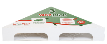 Scatola di imballaggio WAYRAP verde e bianca con finestrelle e etichette prodotto.