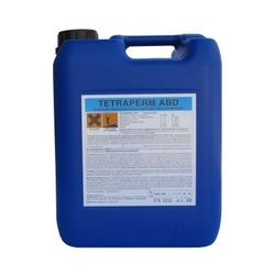 Tanica di plastica blu con etichetta