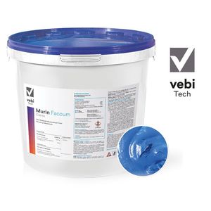 Secchio bianco con coperchio blu di esca per roditori Vebi Tech Murin Facoum, con logo del prodotto e campione di pasta blu.