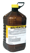 Grande tanica marrone per prodotti chimici con tappo giallo ed etichetta con la scritta