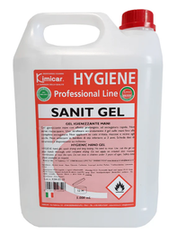 Flacone bianco di gel igienizzante con etichetta