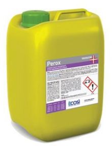 Contenitore di plastica giallo per prodotti chimici con etichetta