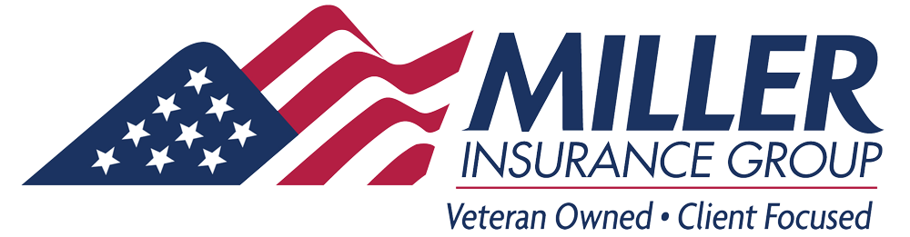 Miller insurance group veteran owned logo on a blue background