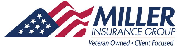 Miller insurance group veteran owned logo on a blue background