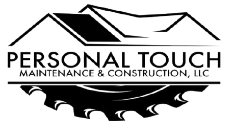A black and white logo for personal touch maintenance and construction , llc.