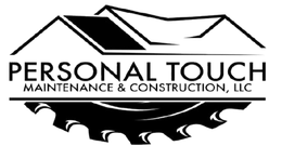 A black and white logo for personal touch maintenance and construction , llc.