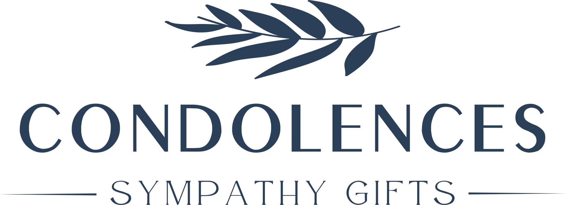 Condolences Sympathy Gifts logo with blue text and leaf branch icon