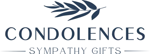 Condolences Sympathy Gifts logo with blue text and leaf branch icon