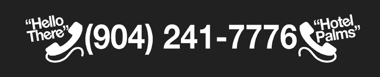 White phone number 904-241-7776 between two “Hotel There” logos on a dark background