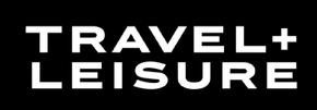 Travel + Leisure logo in white text on a black background