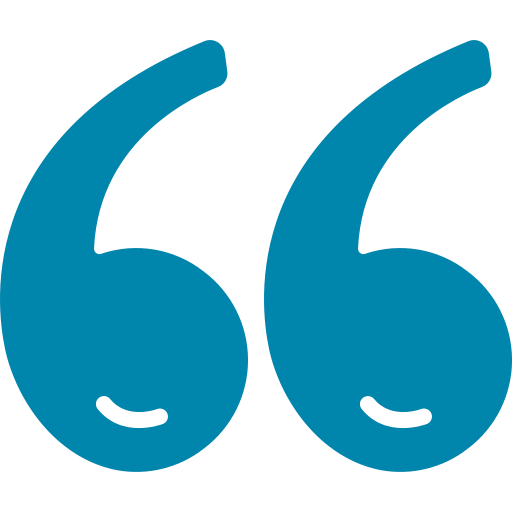 Blue quotation marks icon on a white background