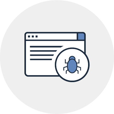A computer screen with a bug in a circle.