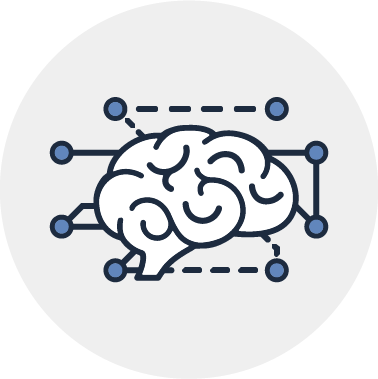 A line drawing of a brain surrounded by circles and lines.