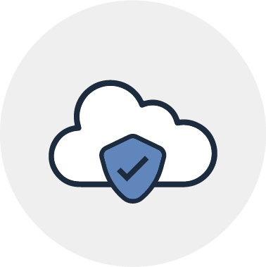 A cloud with a shield and a check mark on it.