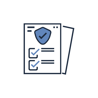 An icon of a checklist with a shield and a check mark on it.