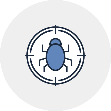 An icon of a bug in a target on a white background.