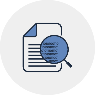 A magnifying glass is looking at a piece of paper with binary code on it.