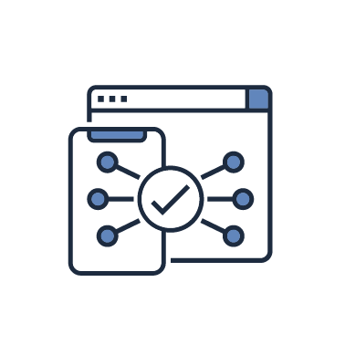 An icon of a cell phone and a computer screen with a check mark in the middle.