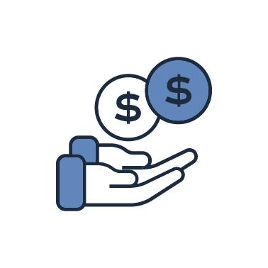 A hand is holding two coins with a dollar sign on them.