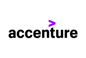 El logotipo de Accenture es negro y morado con una flecha morada que apunta hacia la derecha.