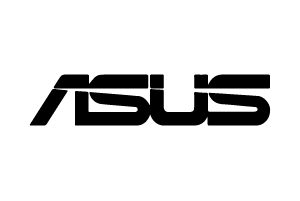 El logotipo de Asus es blanco y negro sobre un fondo blanco.